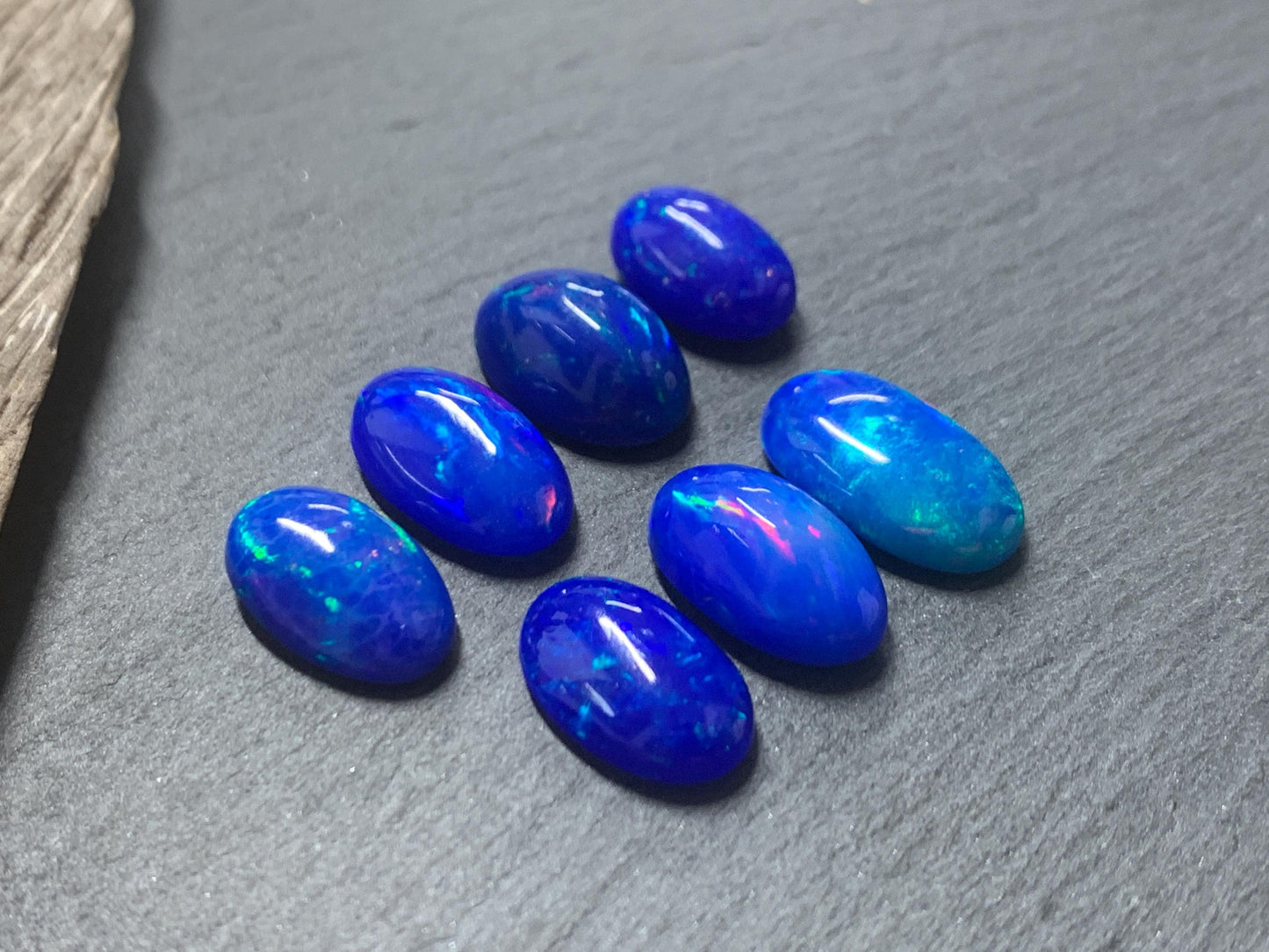 Ethiopian Opal oval 11-14mm long cabochon - Natural Opal smoked to blue color