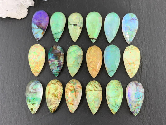 Faceted  Monarch Opal pear 10x20mm cabochons - Doublet cabochons