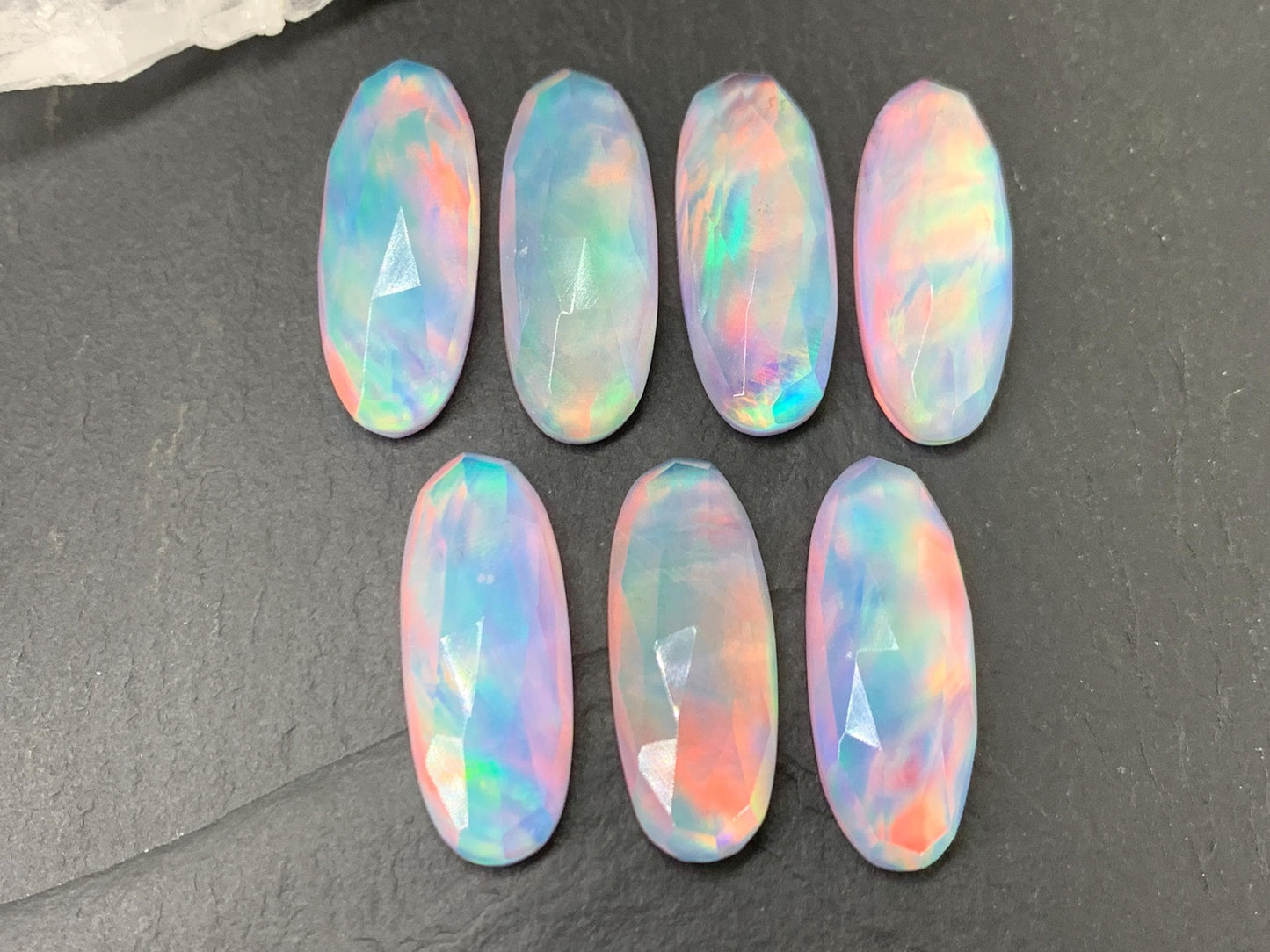 Faceted  Aurora Opal oval 10x25mm cabochons - Doublet cabochons