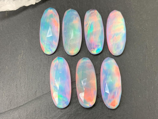Faceted  Aurora Opal oval 10x25mm cabochons - Doublet cabochons