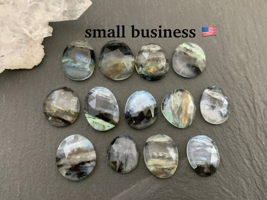 Faceted Peruvian Opal 12-13mm long cabochon