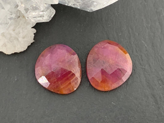 Faceted Ruby pair 11x11x3mm cabochon