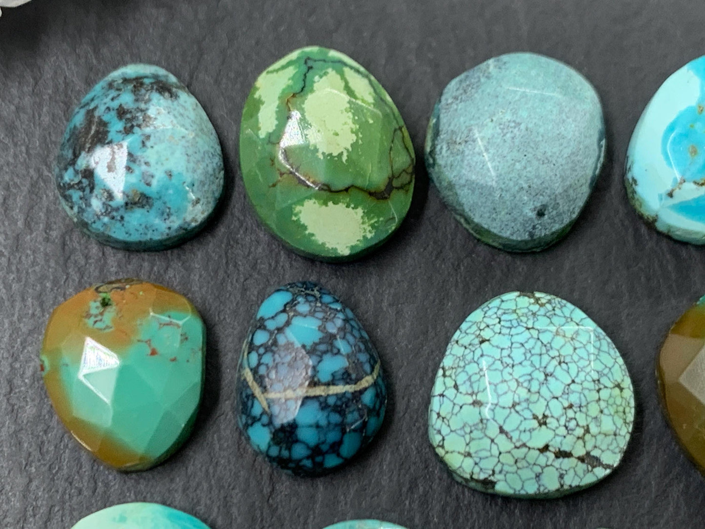 Faceted Tibetan Turquoise Pair long Cabochon - Hand Cut Cabochon