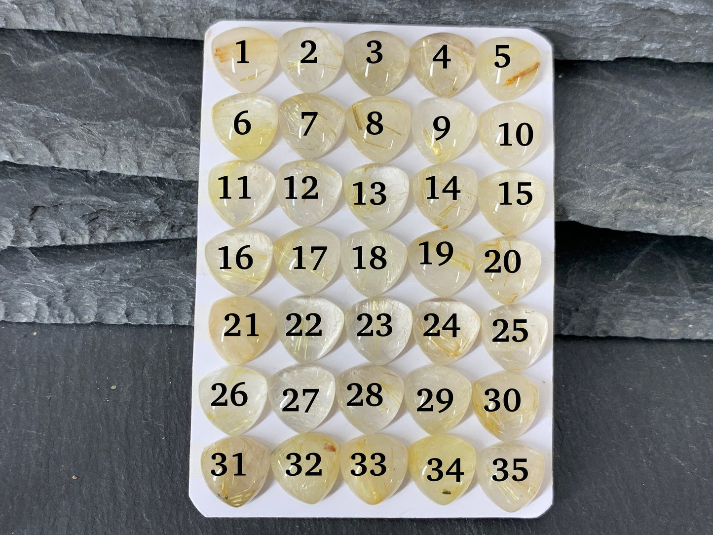 Gold Rutilated Quartz triangle 10x10mm cabochon - Calibrated cabochons