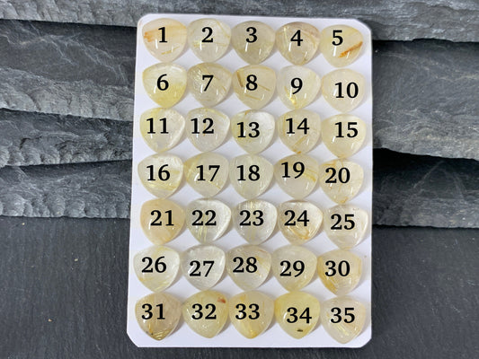 Gold Rutilated Quartz triangle 10x10mm cabochon - Calibrated cabochons