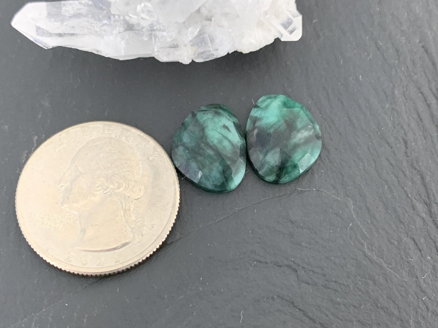 Faceted Emerald Pair 12x14x4mm cabochon