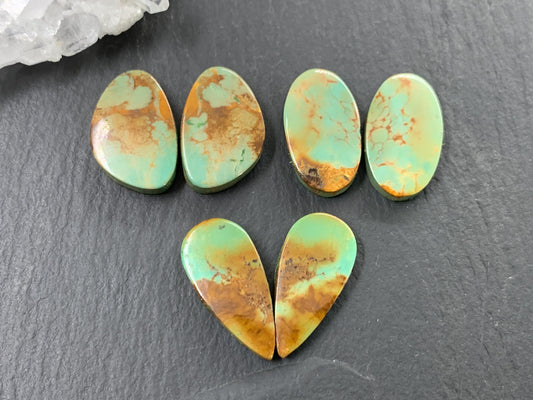 Tibetan Turquoise Pair 19-21mm long Cabochon - Hand Cut Cabochon