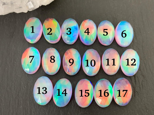 Faceted Aurora Opal oval 8x12mm cabochons - Doublet cabochons