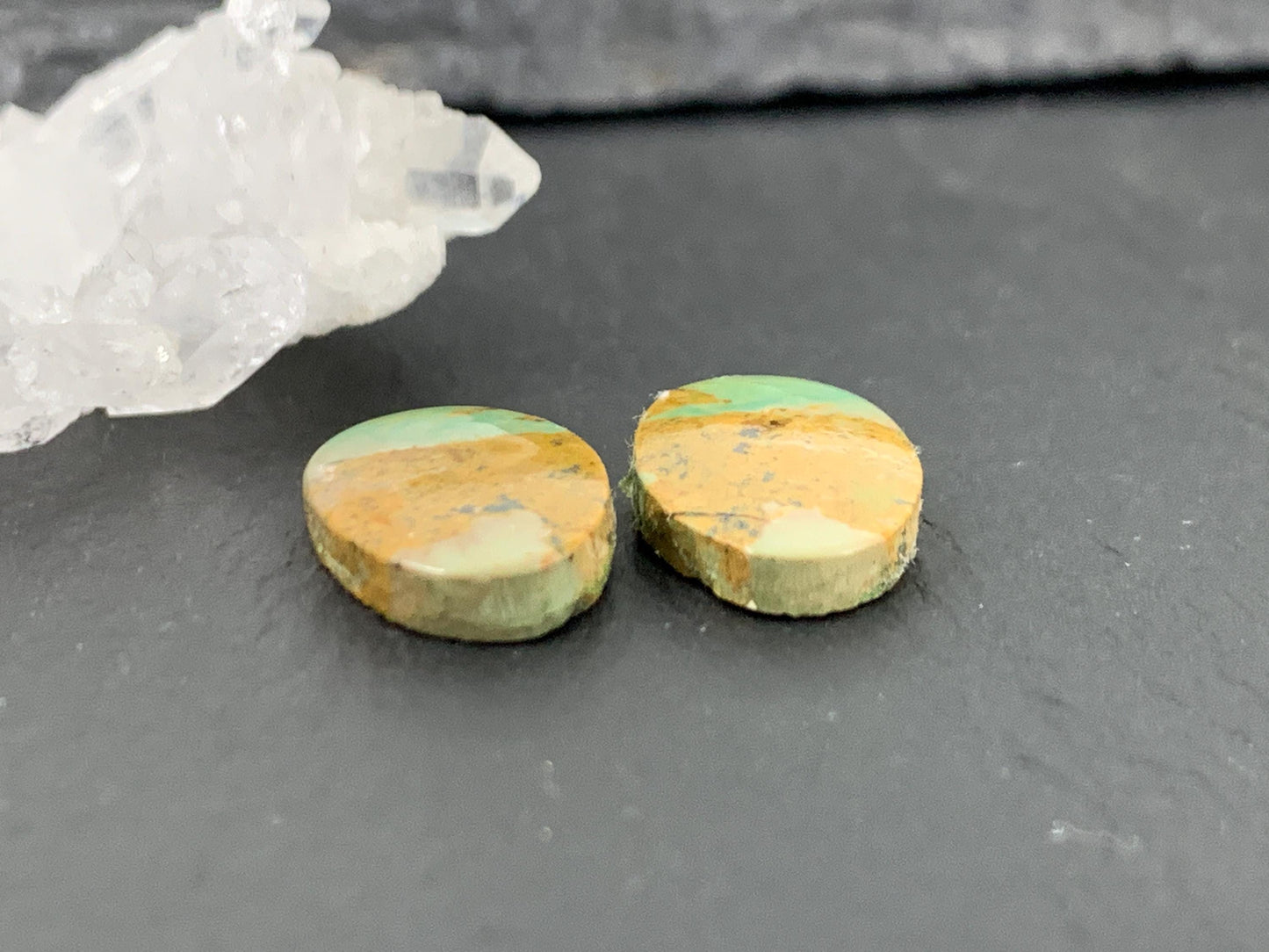 Tibetan Turquoise Pair 10x16mm Cabochon - Hand Cut Cabochon