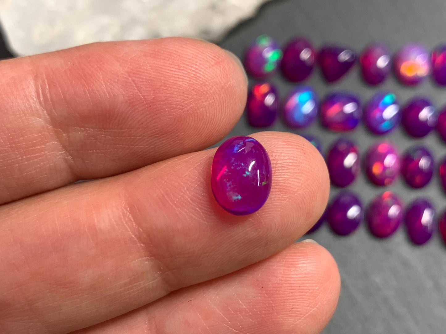 Ethiopian Opal oval, trillion, rectangle 9-10mm long cabochon - Natural Opal smoked to purple color