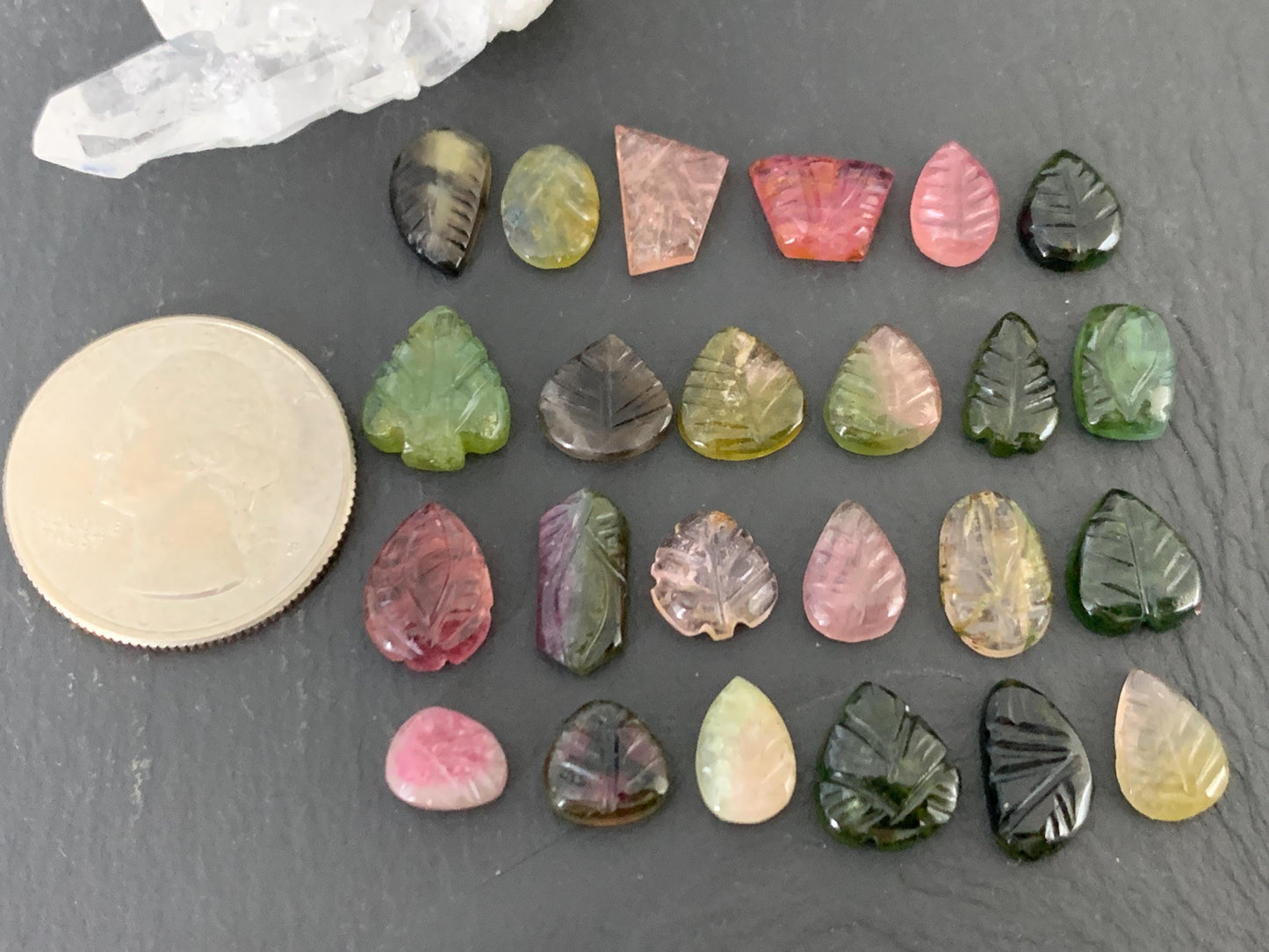 Carved Tourmaline free form 9-12mm long cabochon