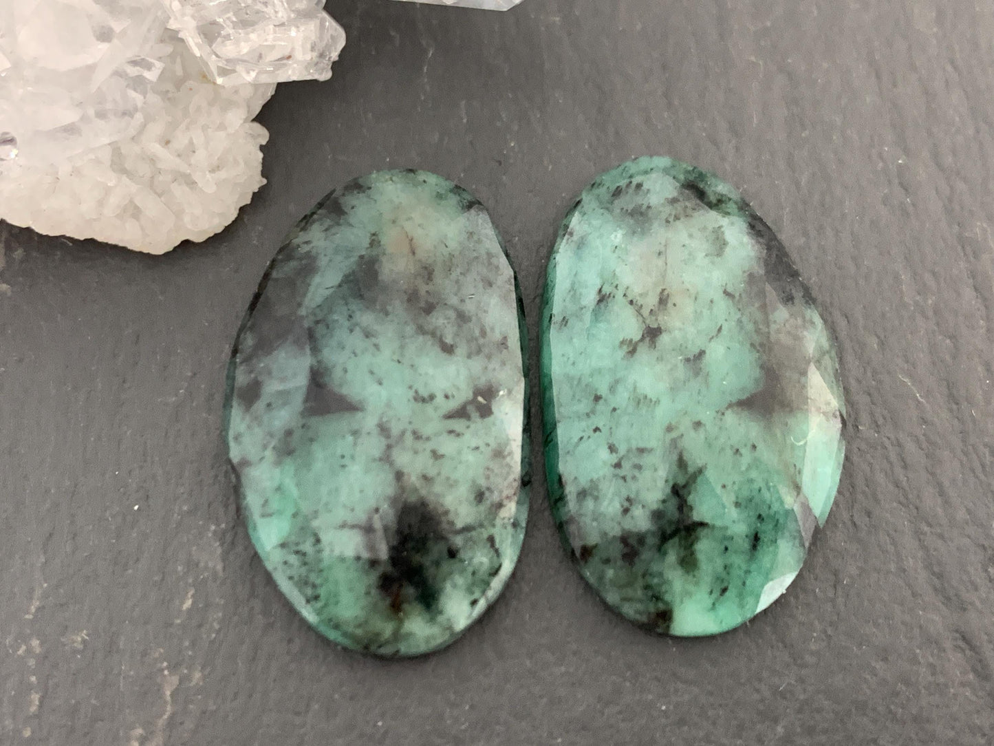 Faceted Emerald Pair 15x24x4mm cabochon