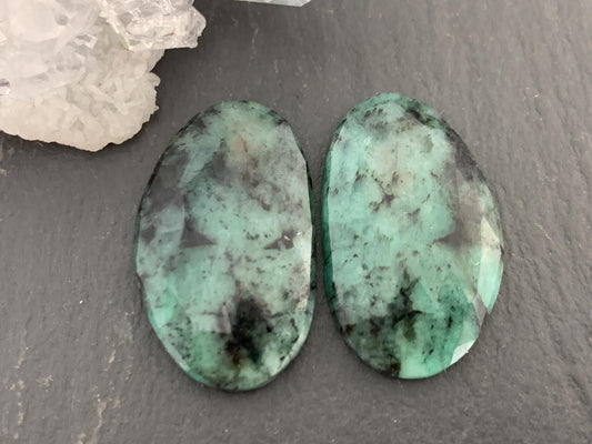 Faceted Emerald Pair 15x24x4mm cabochon