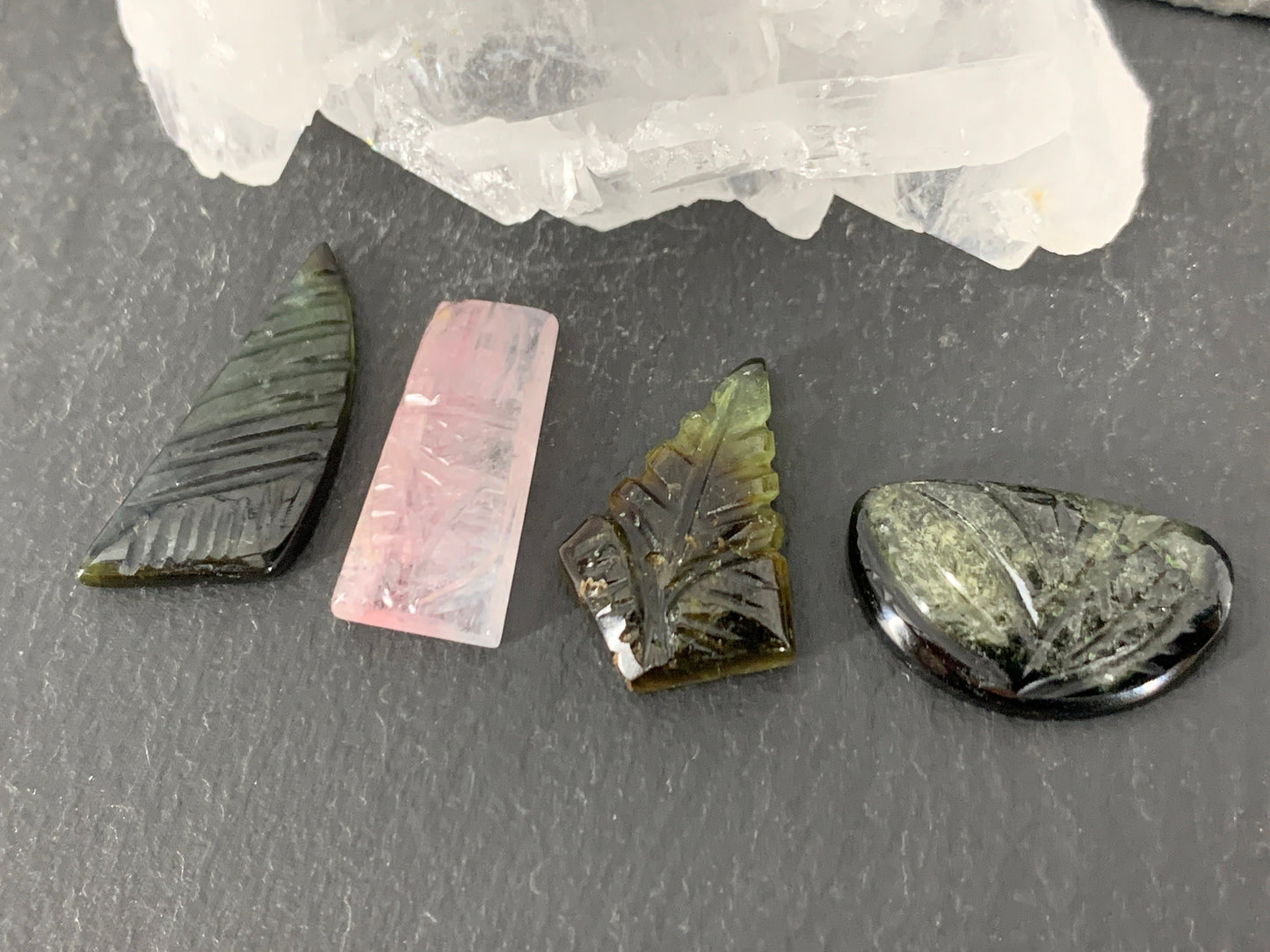 Carved Tourmaline free form 17-21mm long cabochon