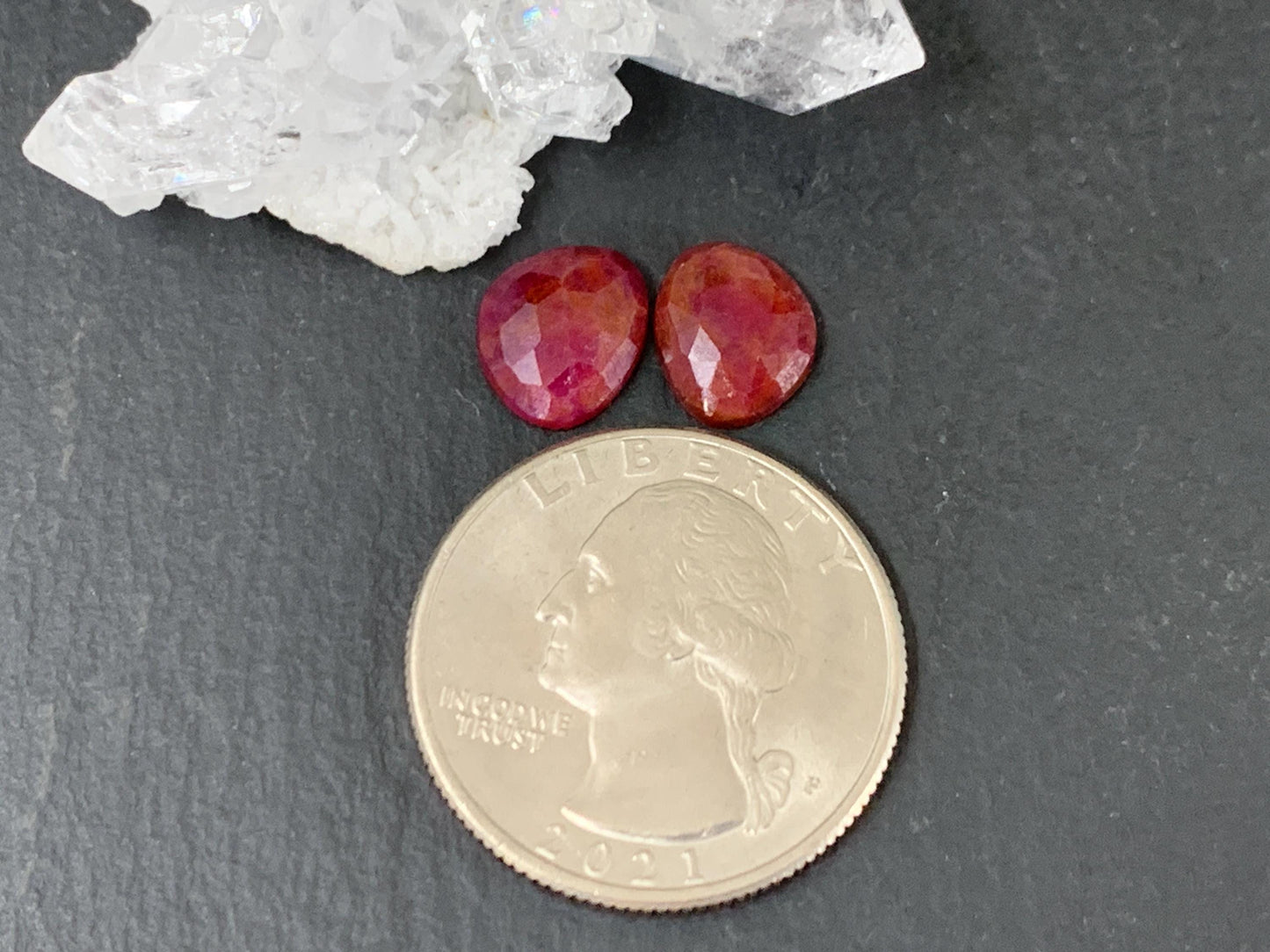 Faceted Ruby pair 8x10x2.5mm cabochon