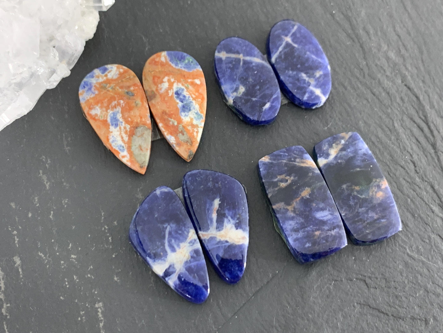 Natural Sodalite pair 21-24mm long cabochon