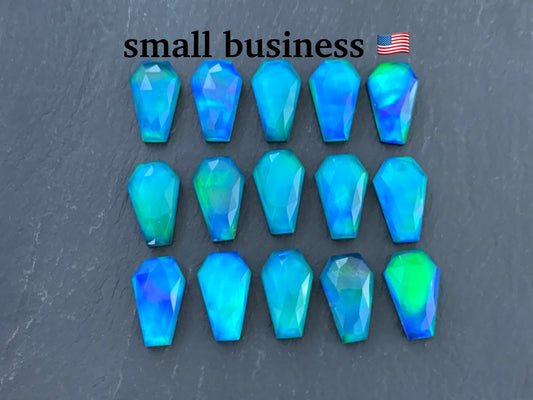 Faceted Aurora Opal coffin 10x16mm cabochon - Doublet cabochons
