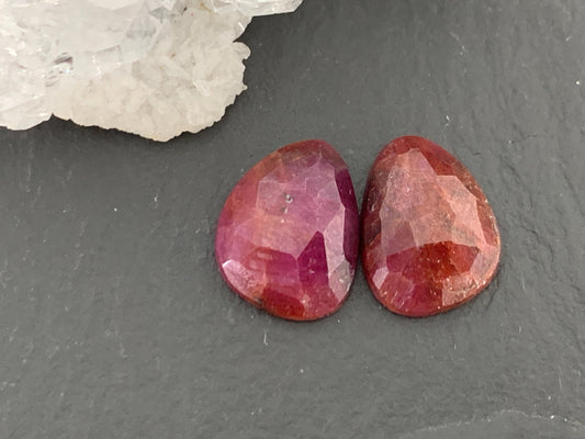 Faceted Ruby pair 9x12x3.5mm cabochon