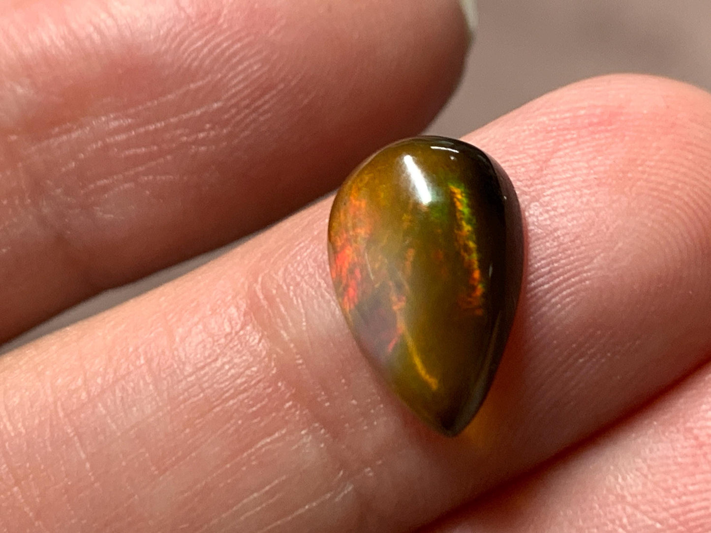 Natural Black Ethiopian Opal pear 8x13x4mm cabochon