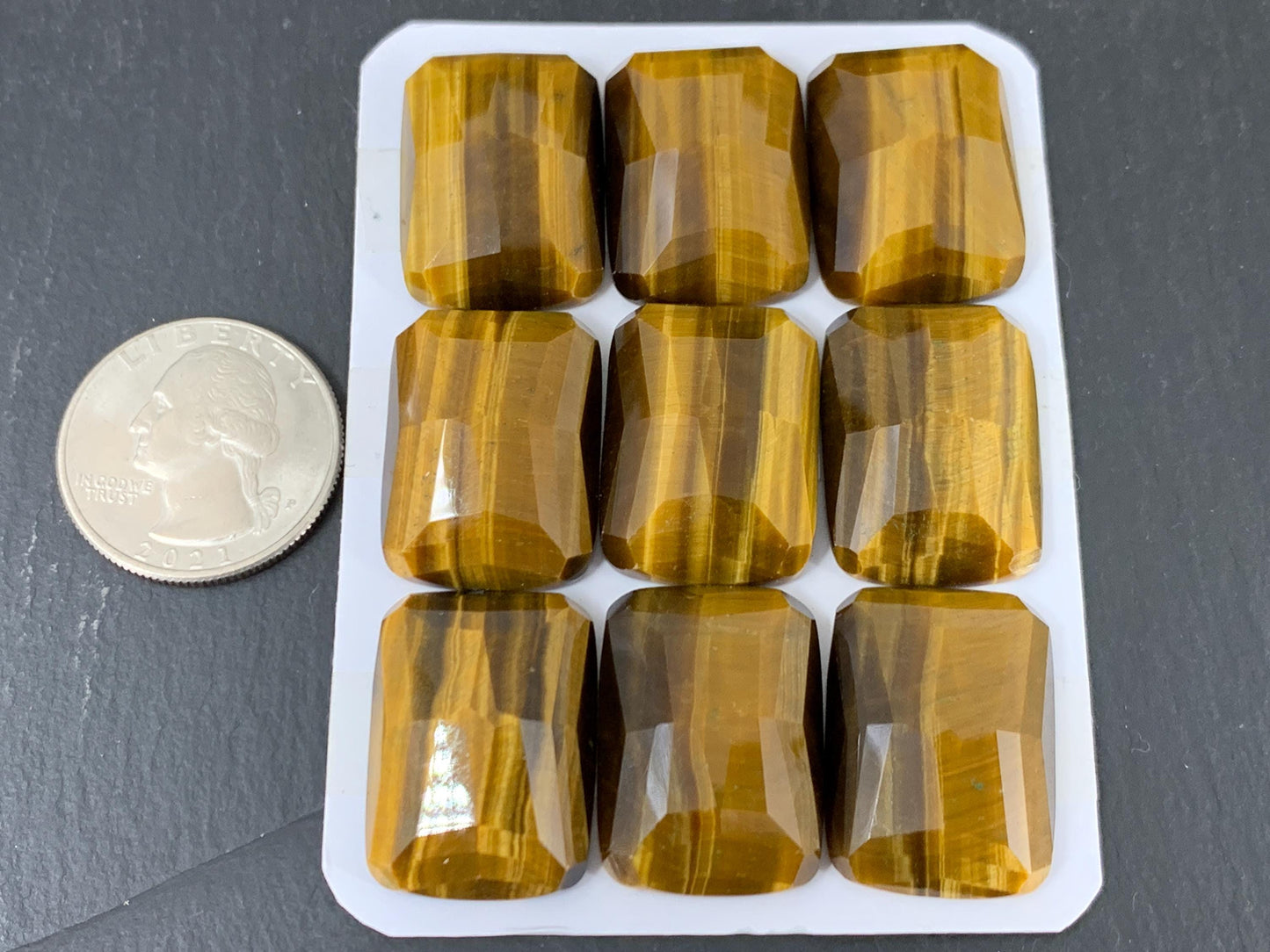 Faceted Tiger Eye rectangle 18x25mm cabochon - Calibrated cabochons