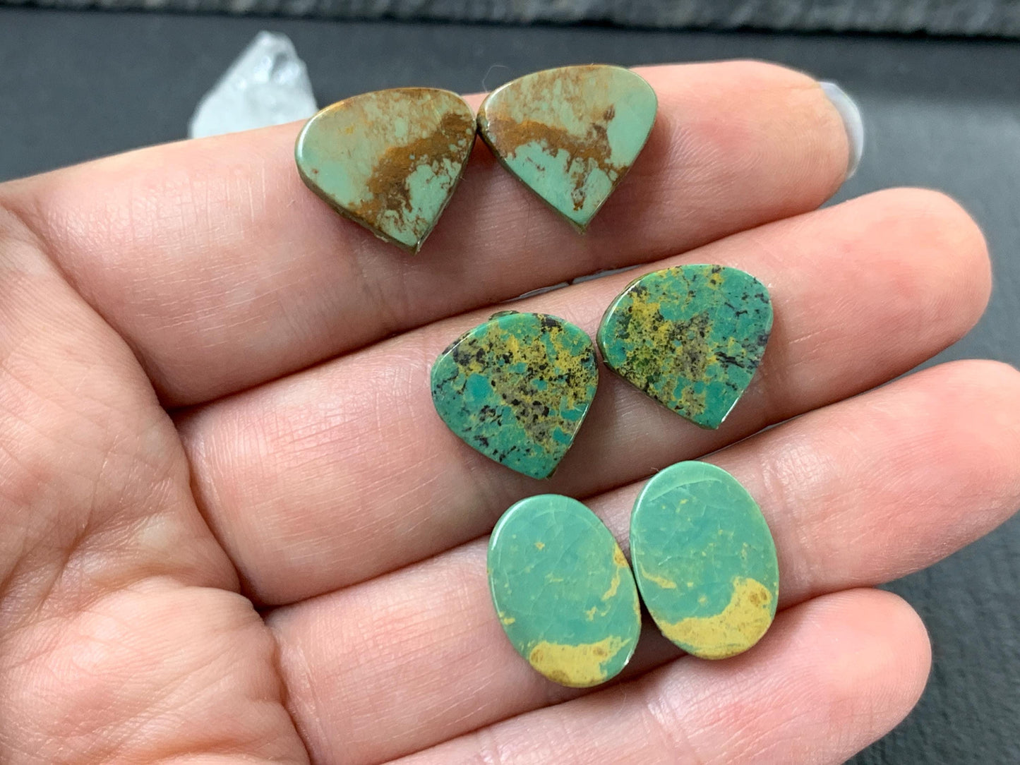 Tibetan Turquoise Pair 13-14mm long Cabochon - Hand Cut Cabochon