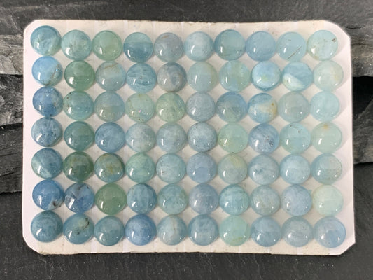 Aquamarine round 6mm cabochon - Calibrated cabochons