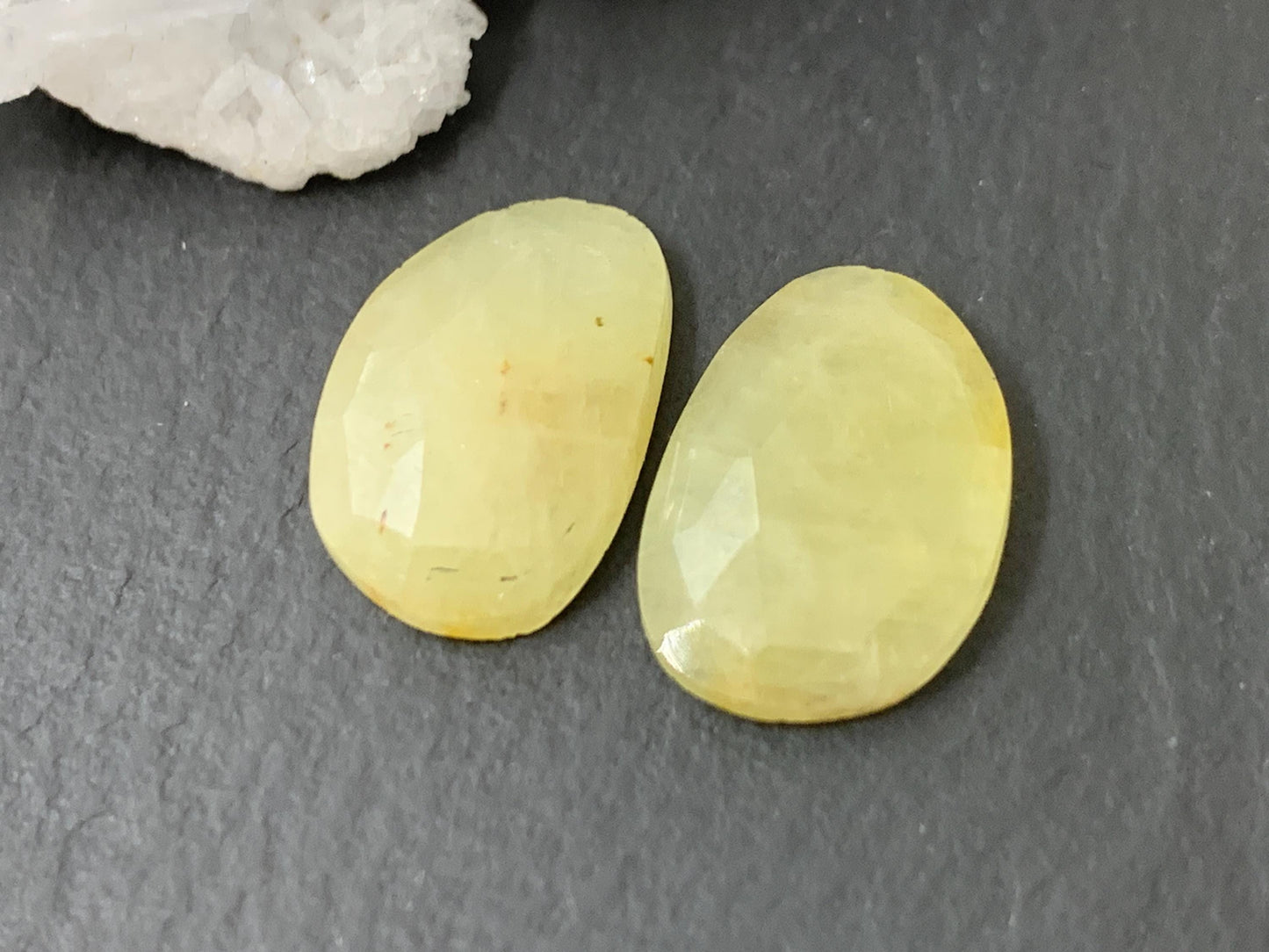 Faceted Yellow Sapphire pair 10x14x3mm cabochon