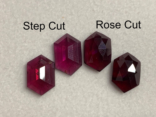 Faceted Rhodolite Garnet long hexagon 8x12mm cabochon