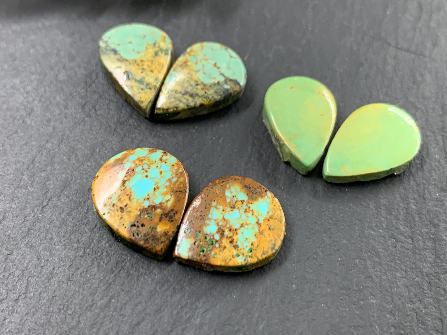 Tibetan Turquoise Pair 14mm long Cabochon - Hand Cut Cabochon