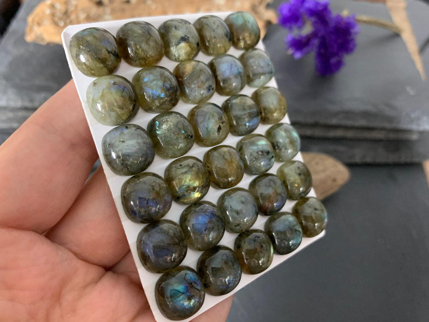 Labradorite square cushion 12mm cabochon - Calibrated Cabochons