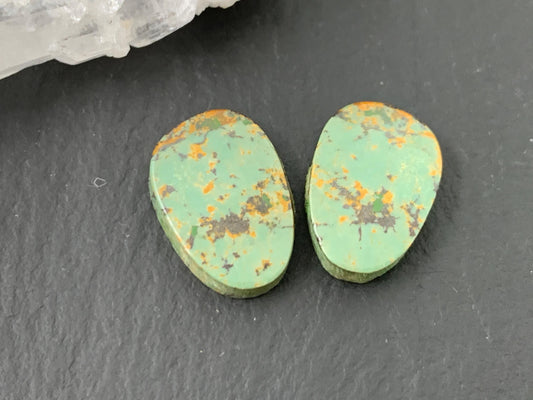 Tibetan Turquoise Pair 10x14mm Cabochon - Hand Cut Cabochon