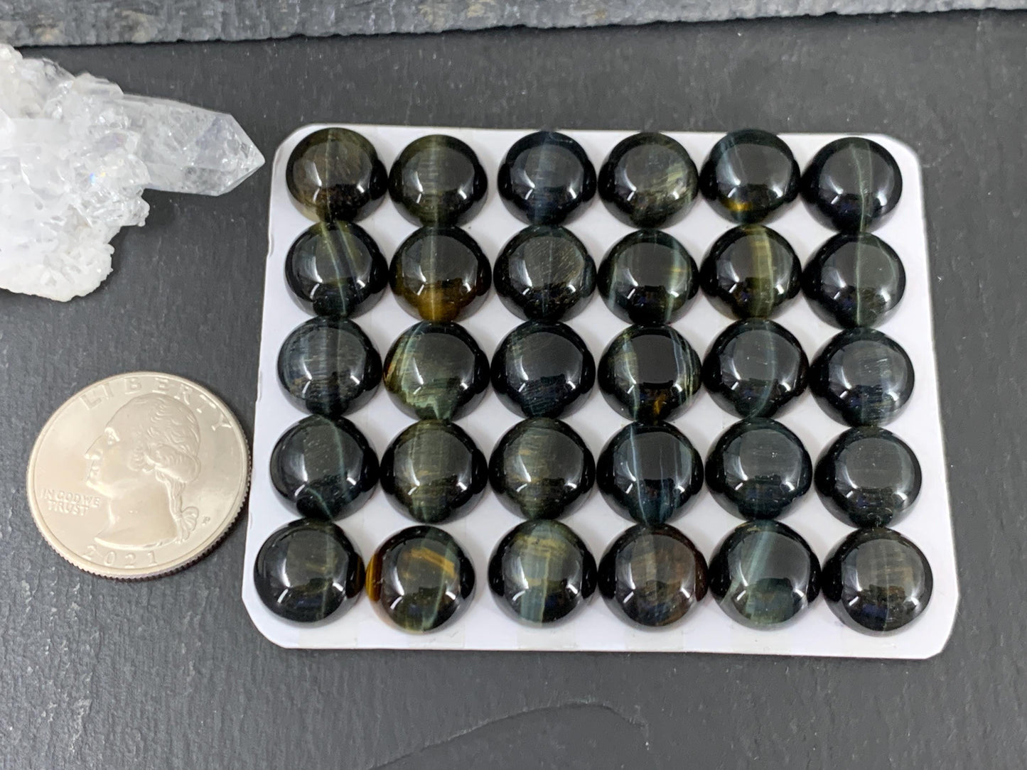 Yellow Blue Tiger Eye round 12mm cabochon - Calibrated cabochons.