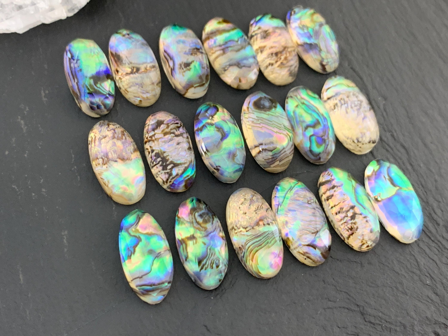 Faceted Abalone Crystal Doublet Oval Cabochon 10x20mm