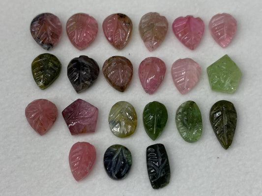 Discounted damaged carved Watermelon Tourmaline 10-12mm long cabochon