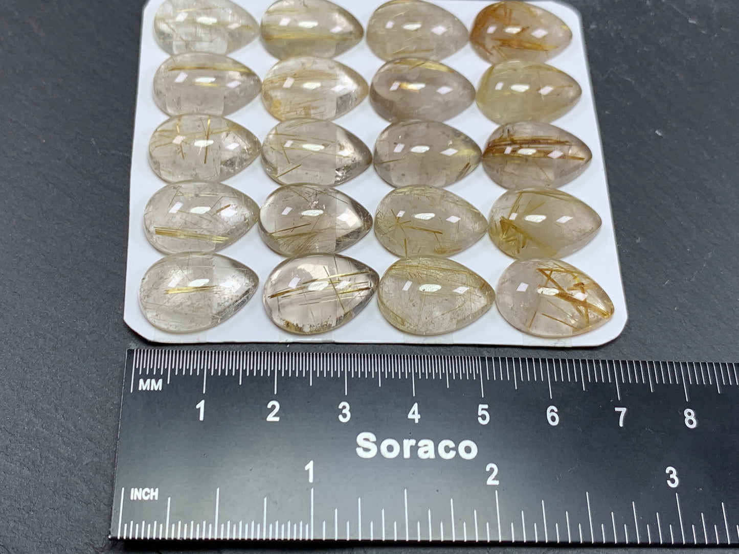 Gold Rutilated Quartz pear 13x18mm cabochon - Calibrated cabochons