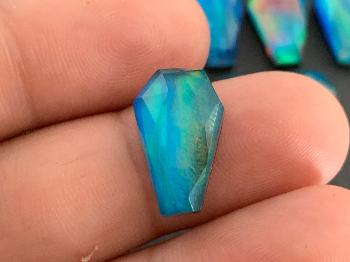 Faceted Aurora Opal coffin 10x16mm cabochon - Doublet cabochon