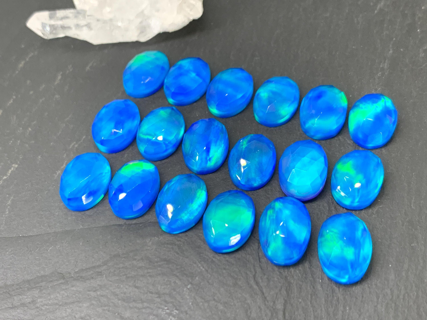 Faceted Aurora Opal oval 10x14mm cabochons - Doublet cabochons