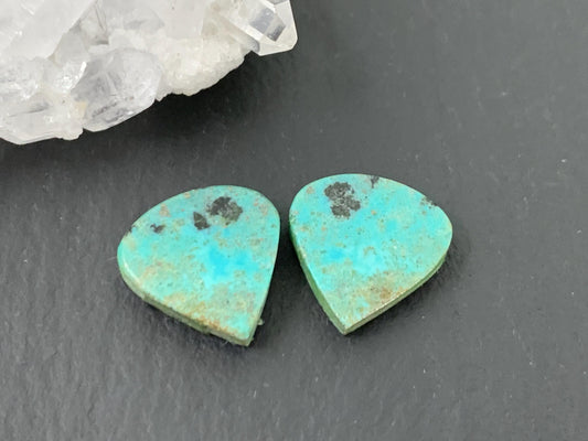 Tibetan Turquoise Pair 12mm Cabochon - Hand Cut Cabochon