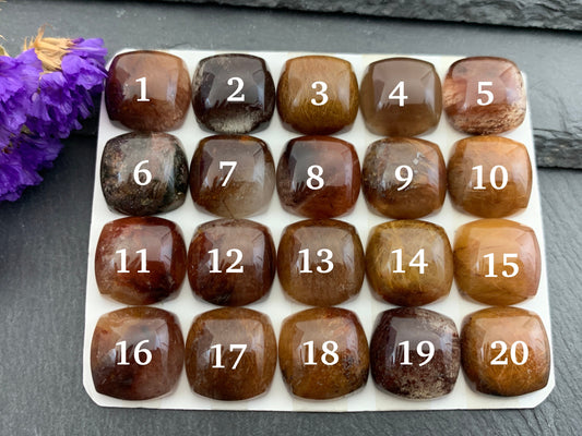 Rutilated Quartz square 15mm cabochon - Calibrated Rutilated Quartz