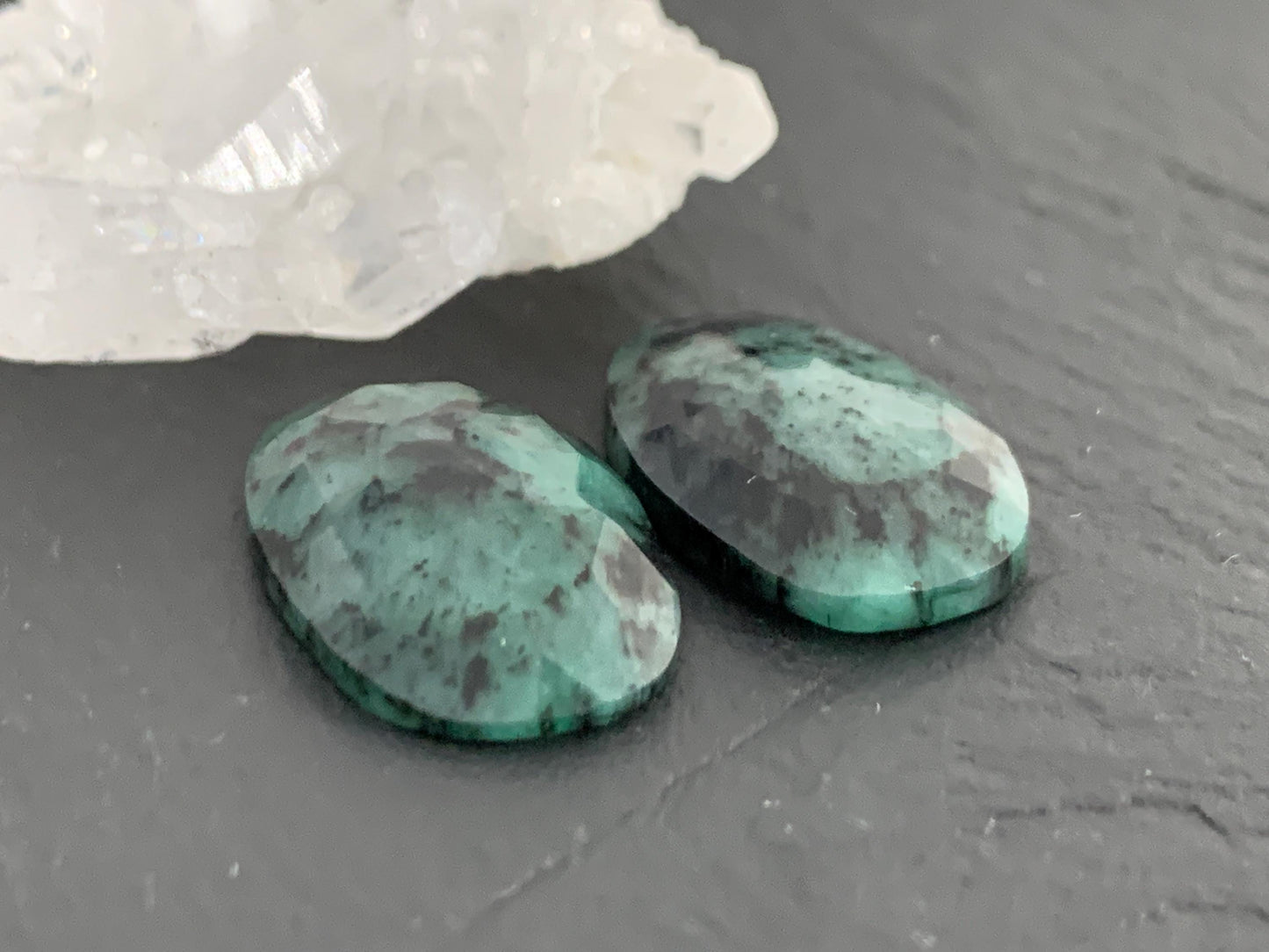 Faceted Emerald Pair 13x20x4.5mm cabochon