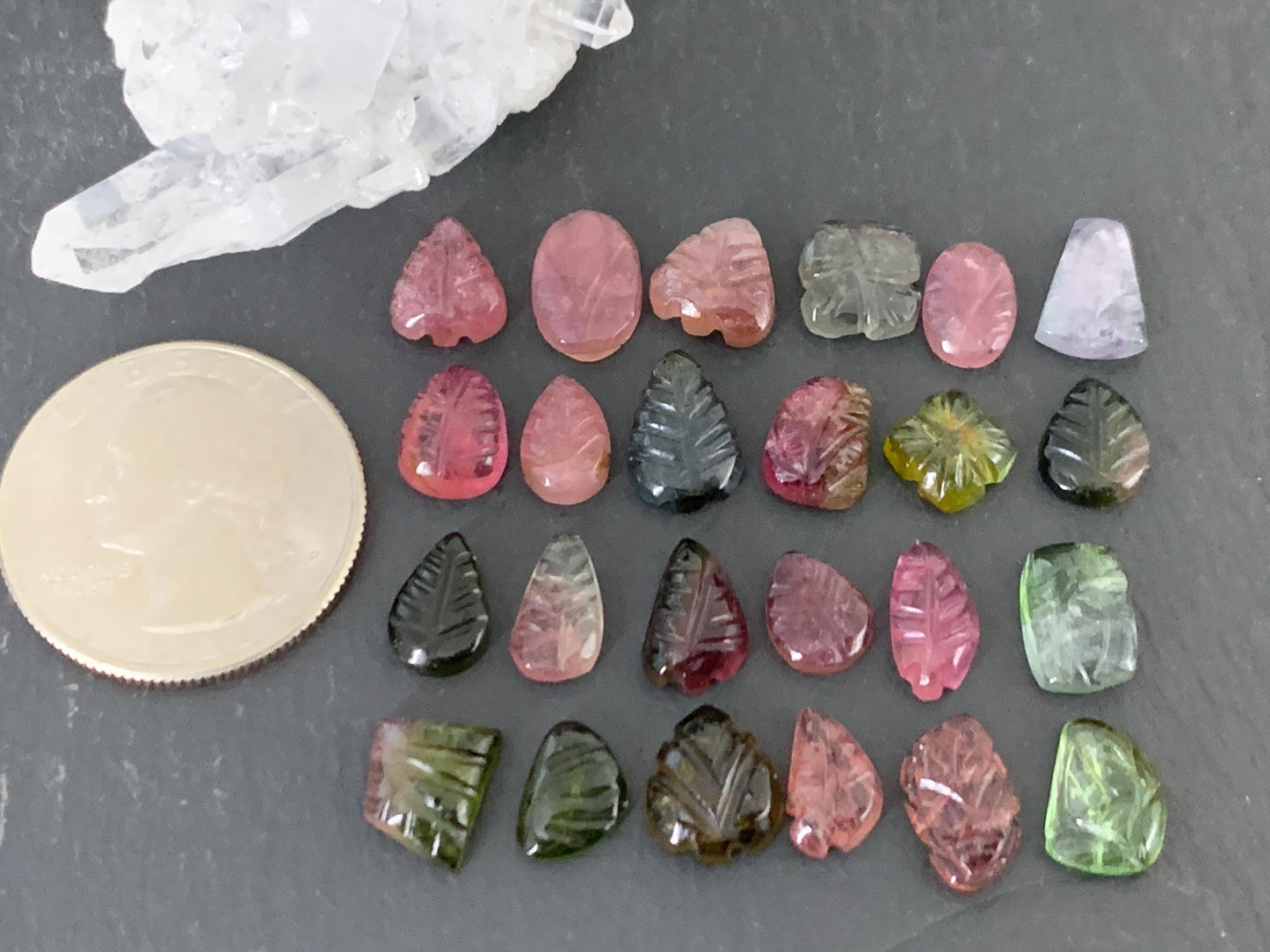 Carved Tourmaline free form 9-12mm long cabochon