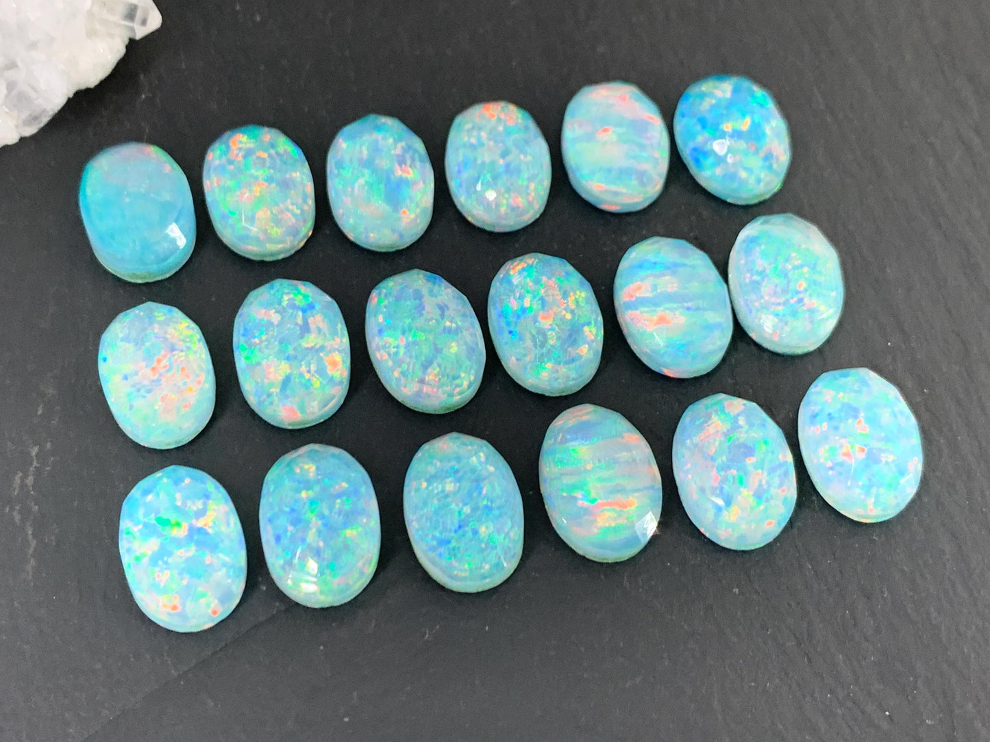 Faceted Aurora Opal oval 10x14mm cabochons - Doublet cabochons - man made Opal