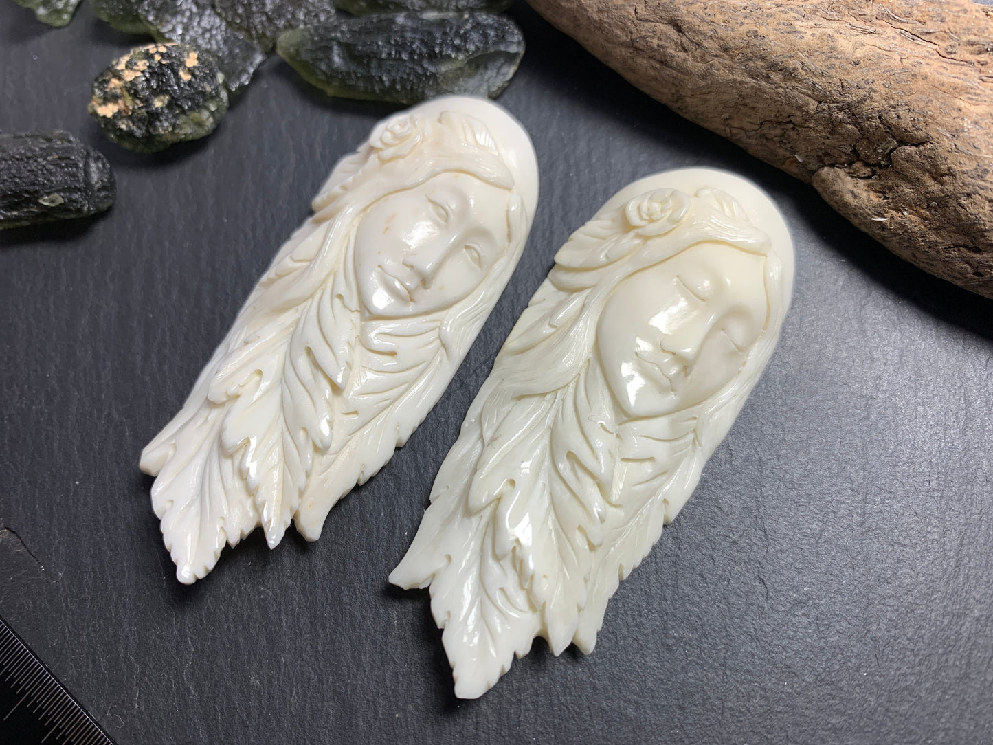 Bull Bone Carving/ Woman with flower