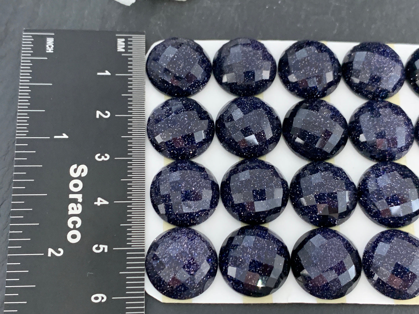Faceted Blue Gold Sand round 15mm cabochon - Calibrated cabochons