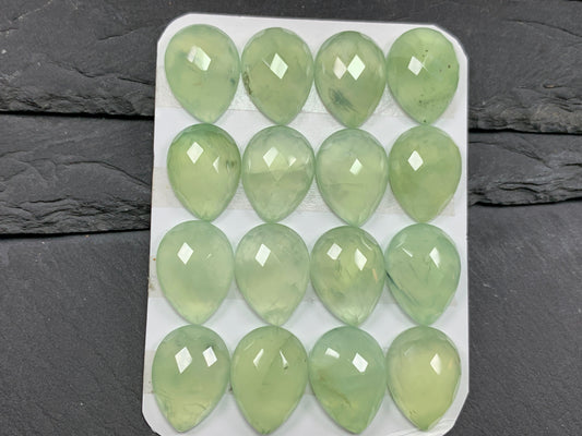 Faceted Prehnite pear 15x20mm cabochon - Calibrated cabochons