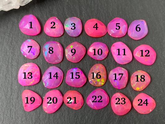 Faceted pink Ethiopian Opal 7-8mm long cabochon - free form shape
