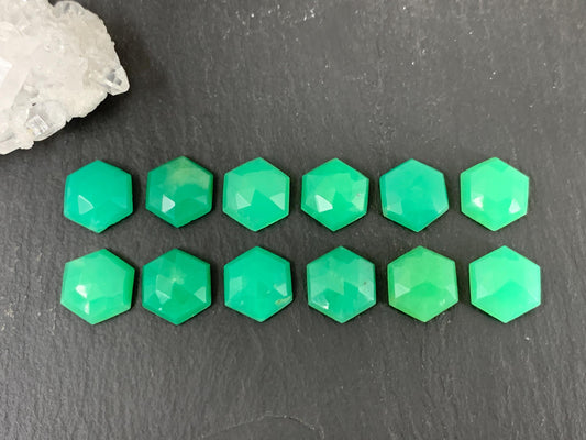 Faceted Chrysoprase Cabochon - 10mm Hexagonal Faceted Green Jewel for Jewelry Making