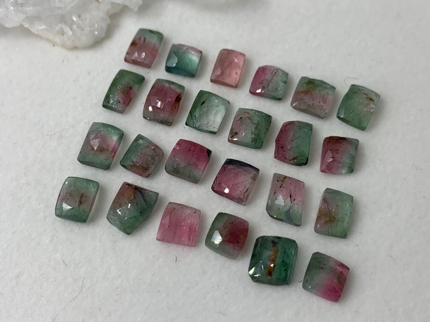 Faceted Watermelon Tourmaline rectangle 5-7mm long cabochon - Second Quality Tourmaline