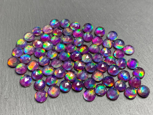 Faceted Aurora Opal round 8mm cabochon - Doublet cabochons