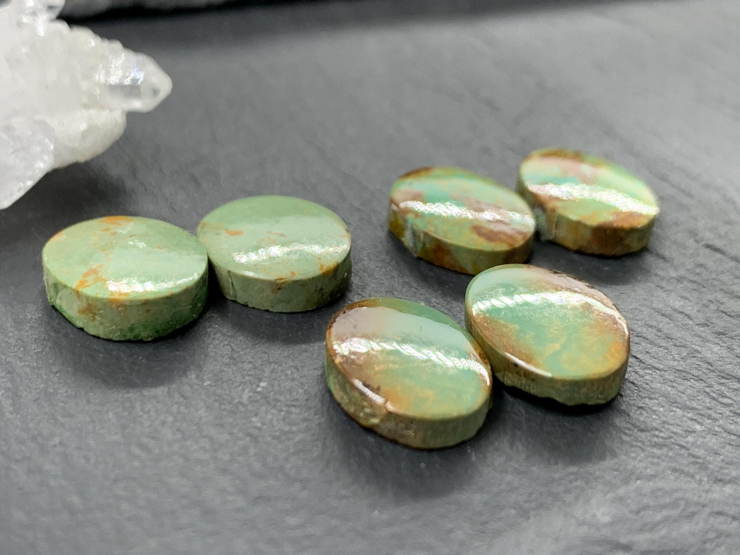 Tibetan Turquoise Pair 13-14mm long Cabochon - Hand Cut Cabochon